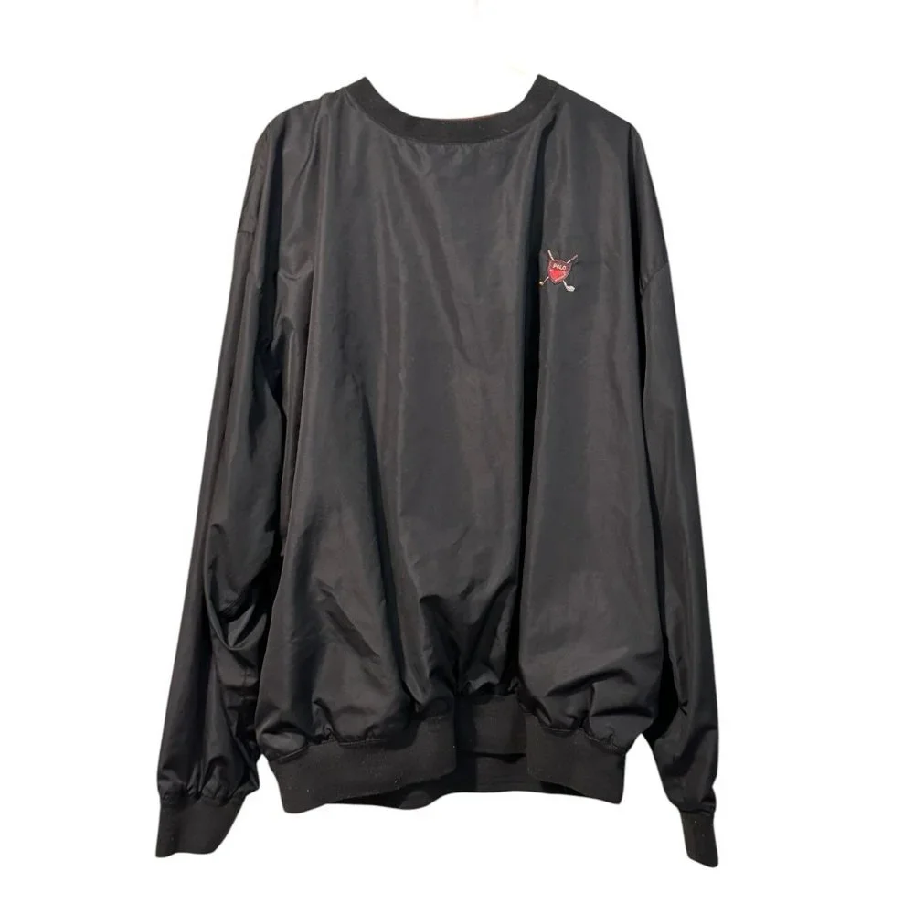 Polo Ralph Lauren Windbreaker Mens XL Black Golf Crest Pullover‎ Lined Zip VTG